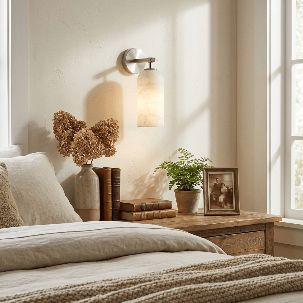 Alabaster Wall Lamp Cylindrical Minimalist Golden Fixture Warm Glow Lighting - Lamylie
