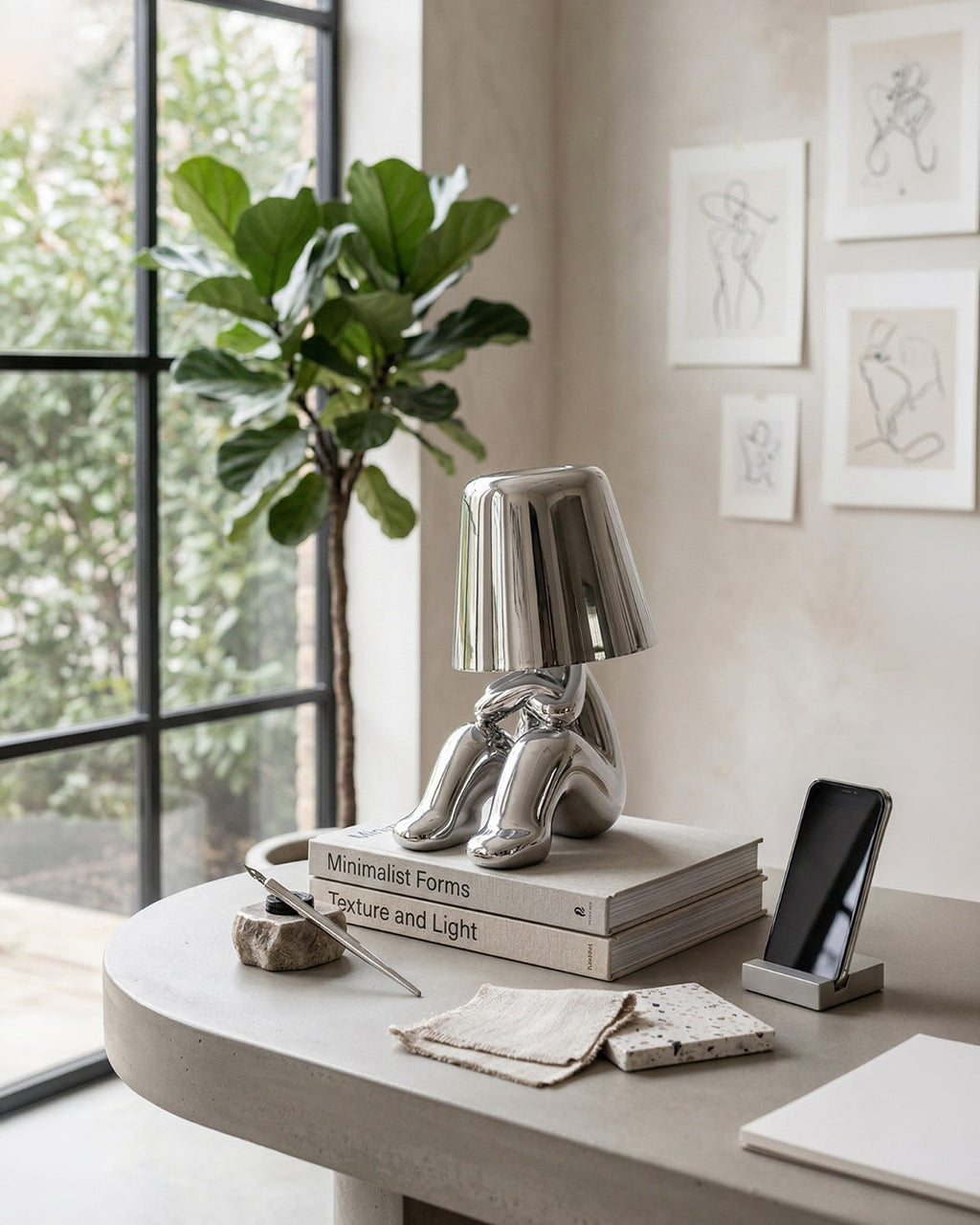 Metal Table Lamp Sculpture Figure Ambient Light Touch Dimmable LED Night Light Gold Silver Modern Design Decorative - Lamylie