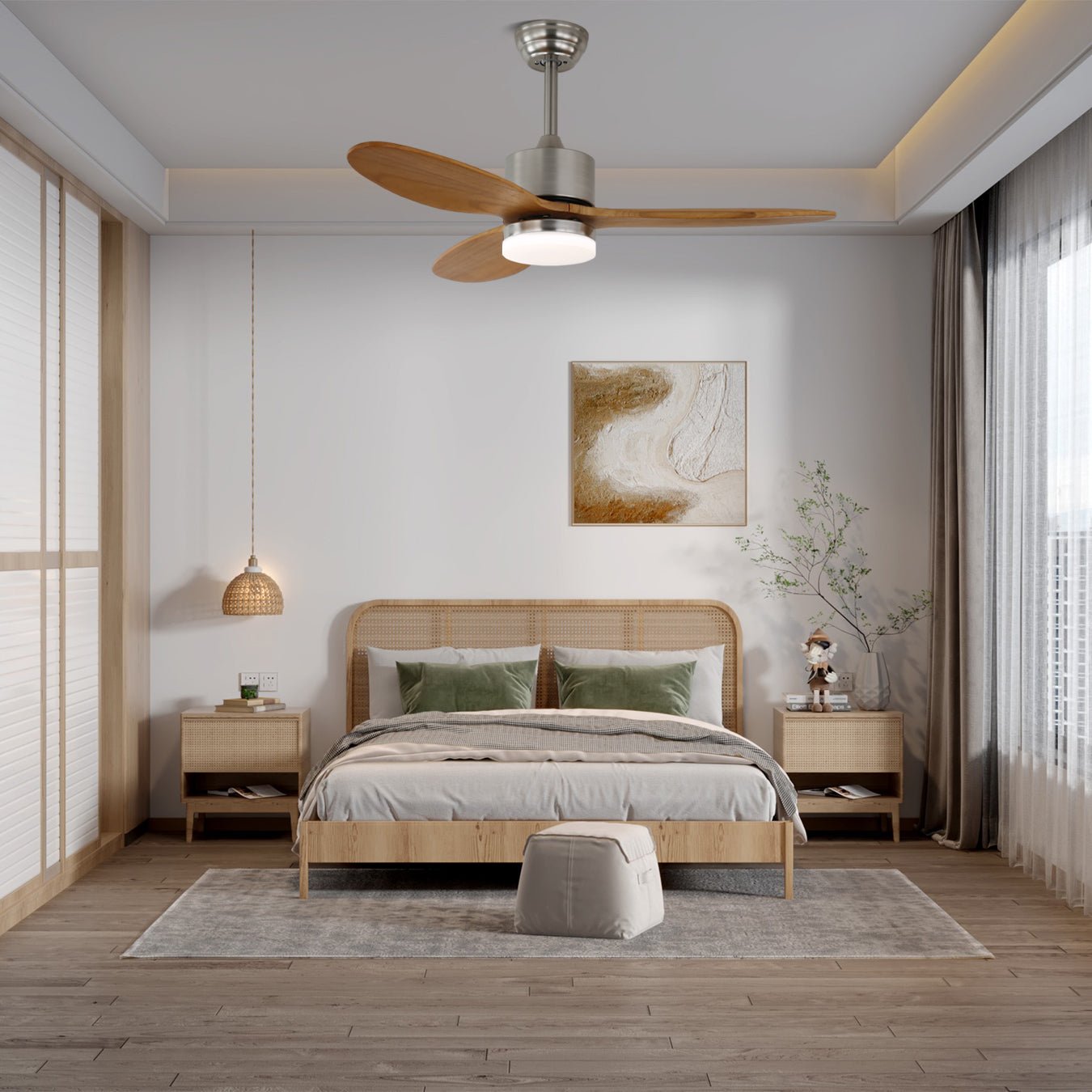 Ventilateur de plafond Elara avec éclairage — Design minimaliste avec pales en bois pour une circulation d’air optimale - Lamylie