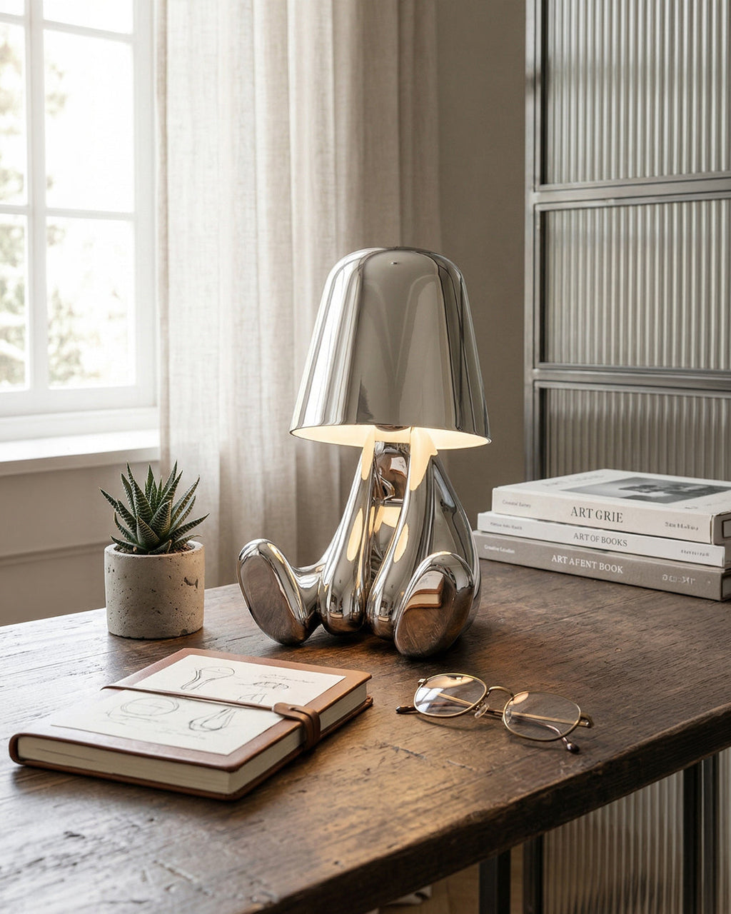 Metal Table Lamp Sculpture Figure Ambient Light Touch Dimmable LED Night Light Gold Silver Modern Design Decorative - Lamylie