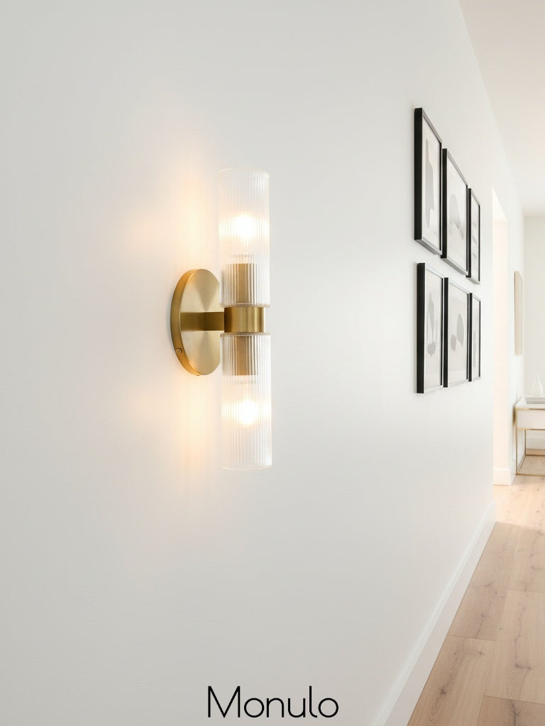 Wandlampe mit doppelten gerippten Glasröhren | Zeitgenössische Wandbeleuchtung für Flur und Eingang - Lamylie