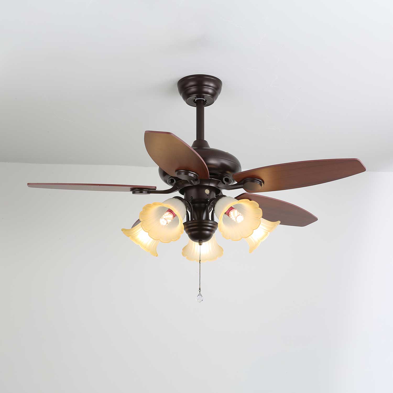 Vintage ceiling fan with lighting Florence | Wood and glass | Country design | Ø107cm with 3 or 5 light points | 6 speeds | LED Edison dimmable | Remote control included | Scandinavian design - Lamylie
