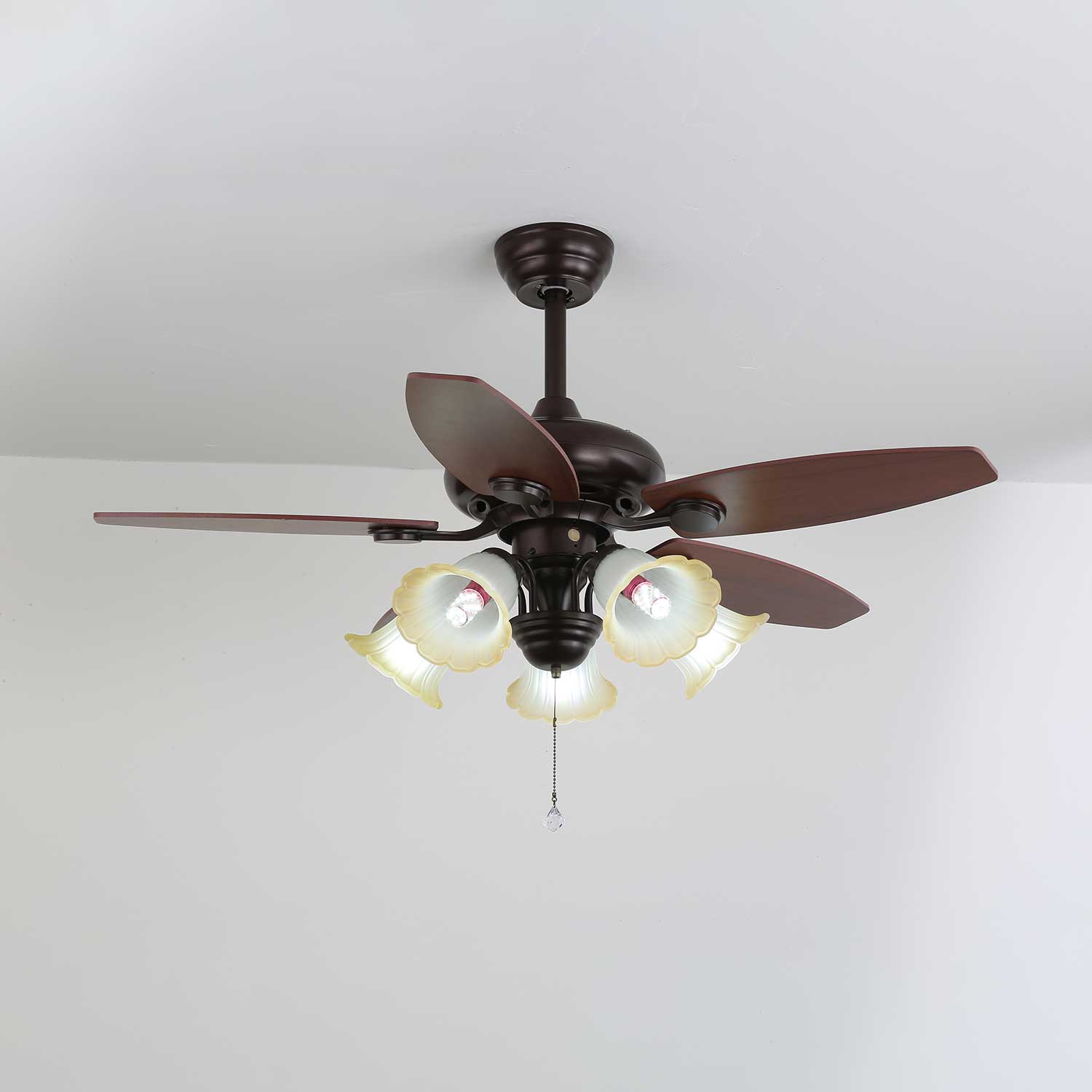 Vintage ceiling fan with lighting Florence | Wood and glass | Country design | Ø107cm with 3 or 5 light points | 6 speeds | LED Edison dimmable | Remote control included | Scandinavian design - Lamylie
