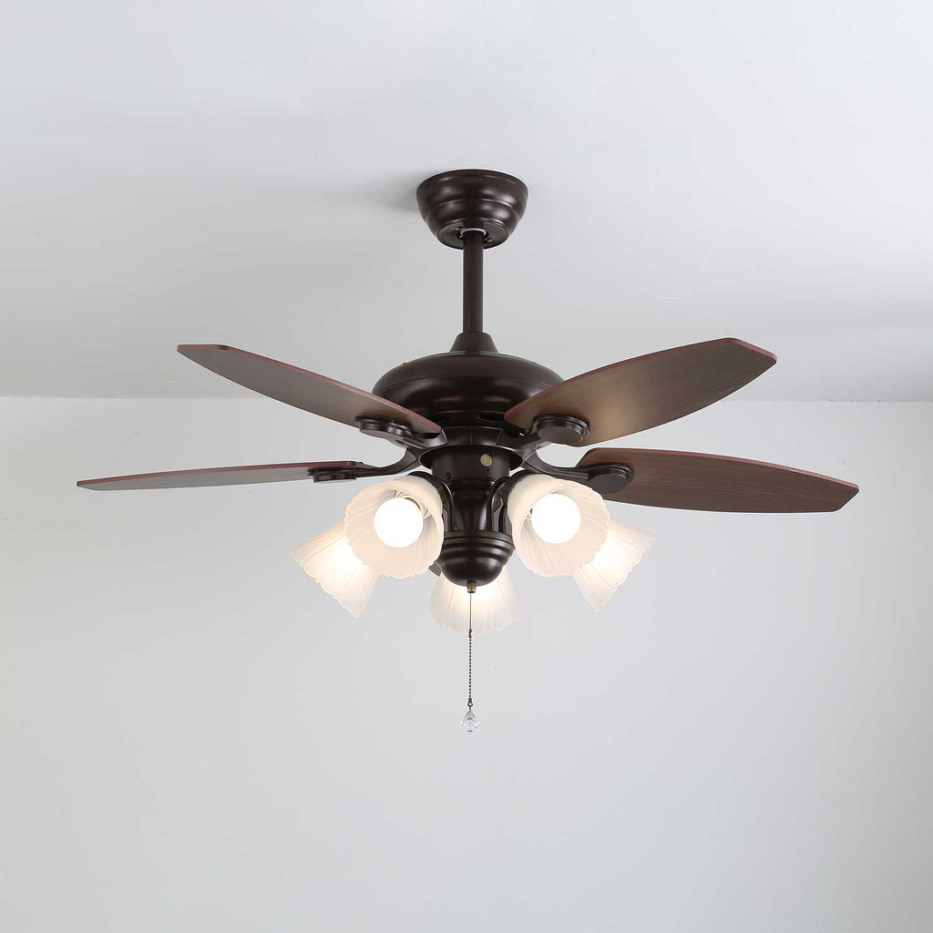 Vintage ceiling fan with lighting Florence | Wood and glass | Country design | Ø107cm with 3 or 5 light points | 6 speeds | LED Edison dimmable | Remote control included | Scandinavian design - Lamylie