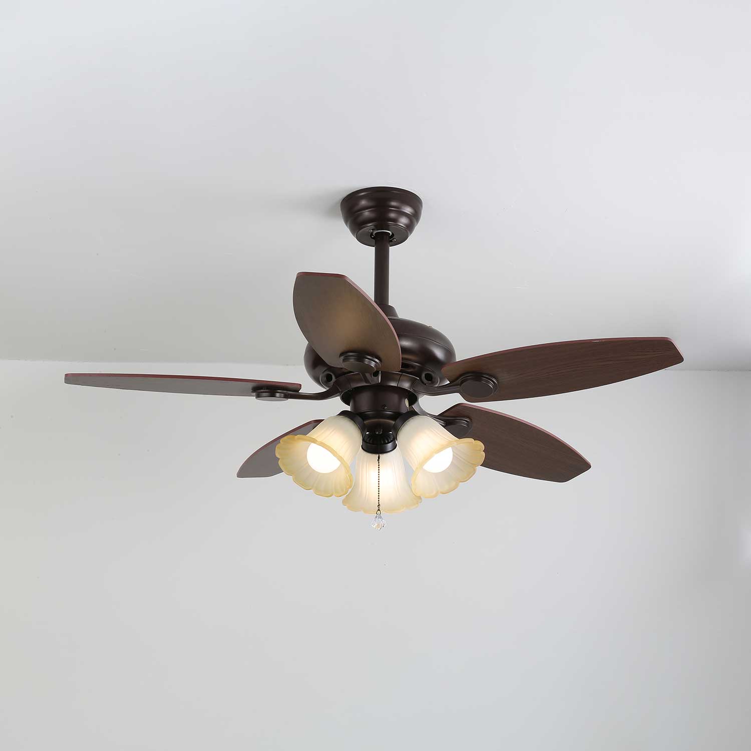 Vintage ceiling fan with lighting Florence | Wood and glass | Country design | Ø107cm with 3 or 5 light points | 6 speeds | LED Edison dimmable | Remote control included | Scandinavian design - Lamylie