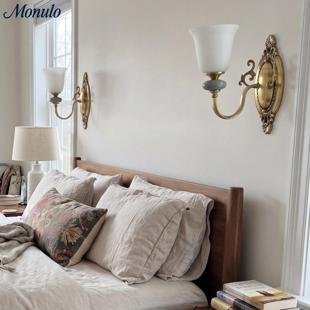 Ceramic Wall Lamp with Fabric Shade - 1 or 2 Light Points - E27 - Various Colors & Styles - Lamylie