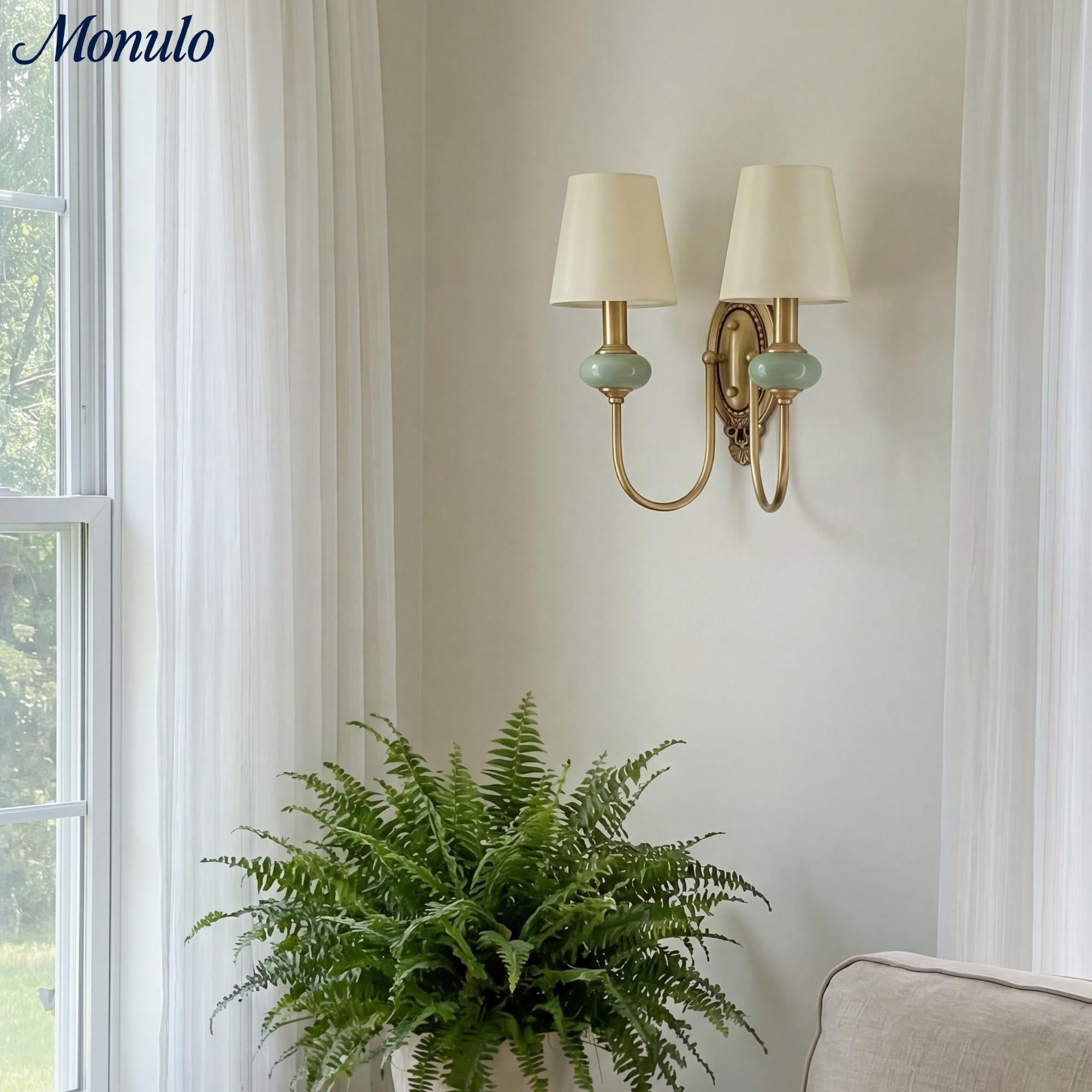 Ceramic Wall Lamp with Fabric Shade - 1 or 2 Light Points - E27 - Various Colors & Styles - Lamylie