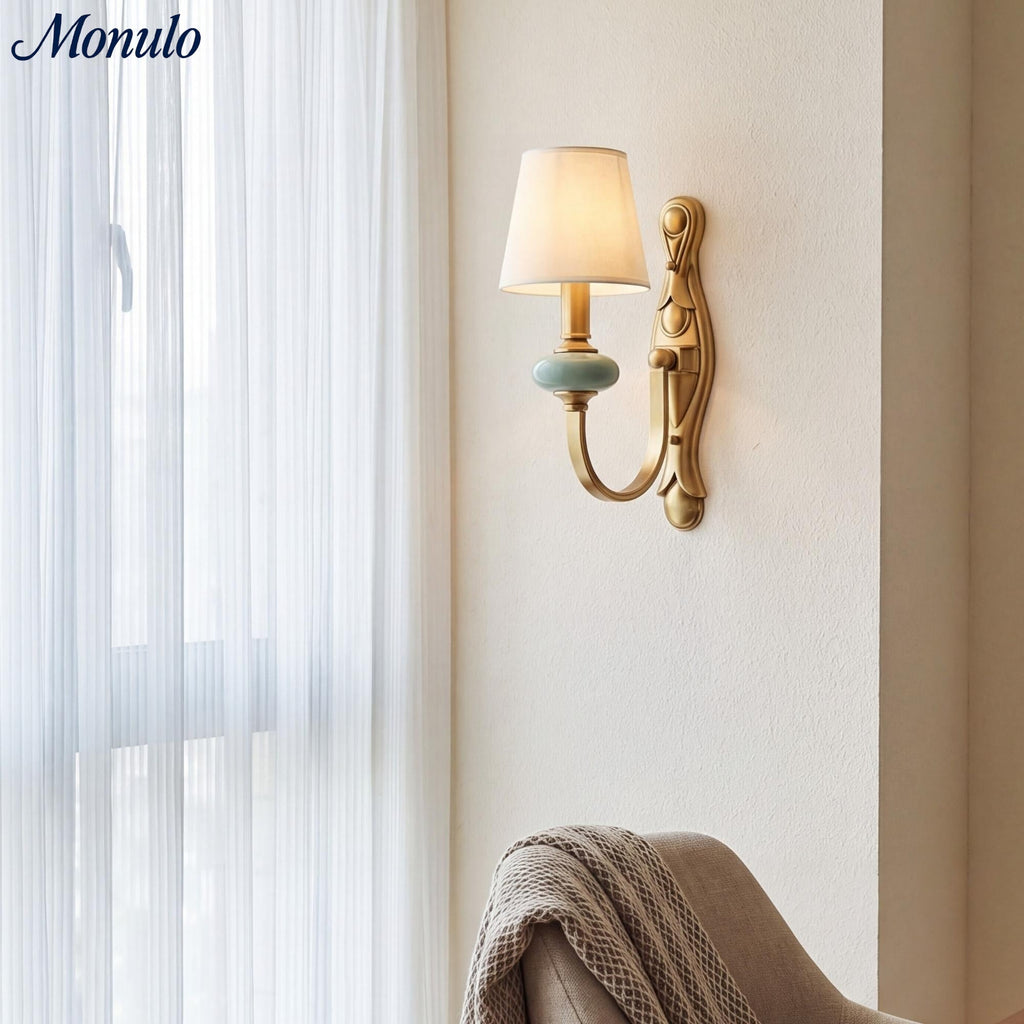 Ceramic Wall Lamp with Fabric Shade - 1 or 2 Light Points - E27 - Various Colors & Styles - Lamylie