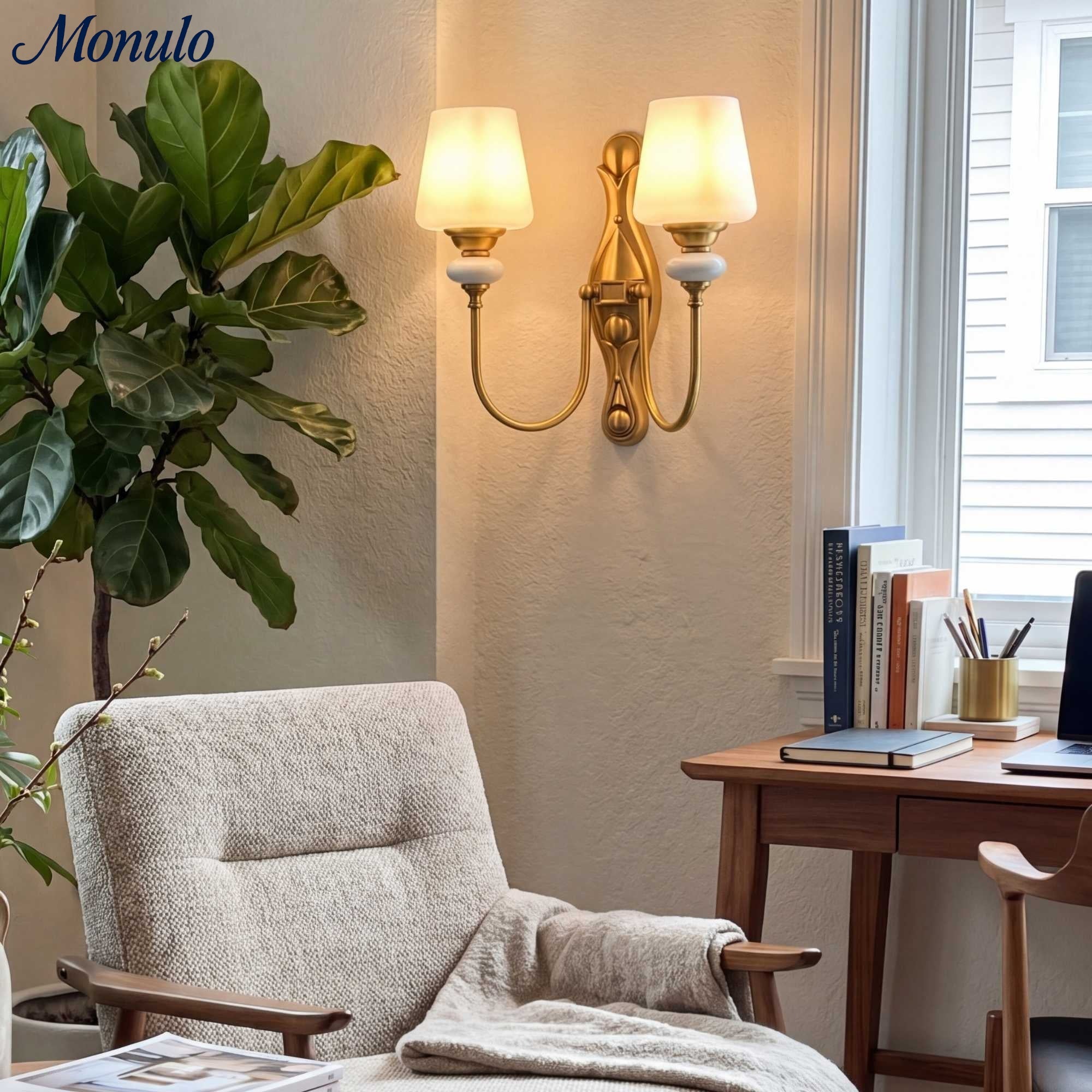 Ceramic Wall Lamp with Fabric Shade - 1 or 2 Light Points - E27 - Various Colors & Styles - Lamylie