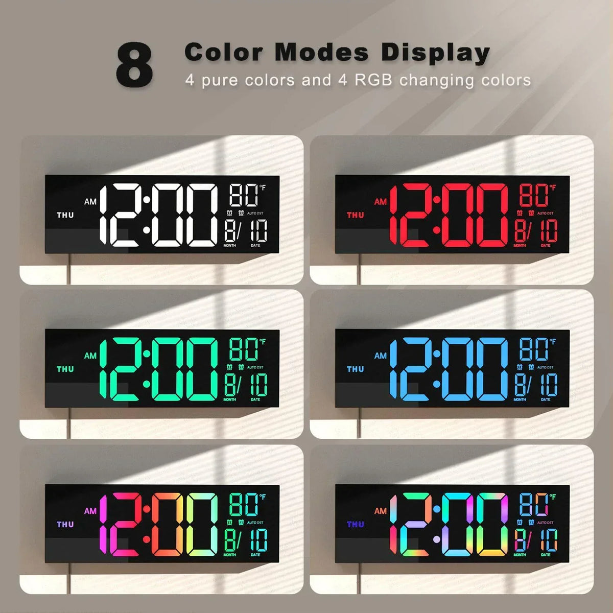 Large LED Digital Wall Clock with RGB Display and Remote Control - Lamylie