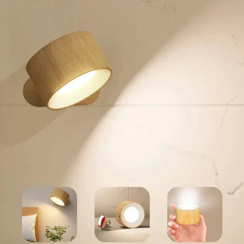 Wireless Rechargeable & Dimmable Wall Lamp with 360° Rotation | Compact Touch-Control Night Light - Lamylie