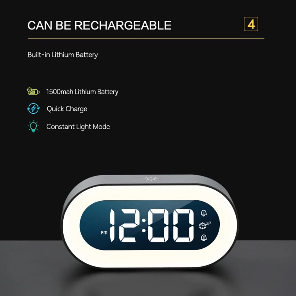 Ceas de noptieră LED cu lumină de veghe – alarmă digitală și iluminare delicată - Lamylie