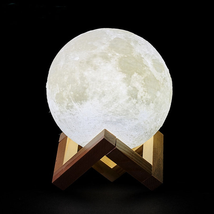 Moon Light with Wooden Base – 16 Shades & Adjustable Brightness - Lamylie
