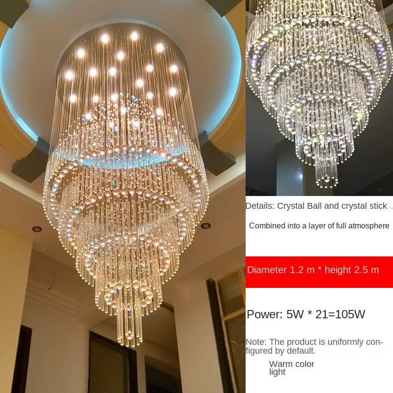 Araña de cristal Lumina — Estructura de acero inoxidable, elementos de cristal en forma de gotas de lluvia