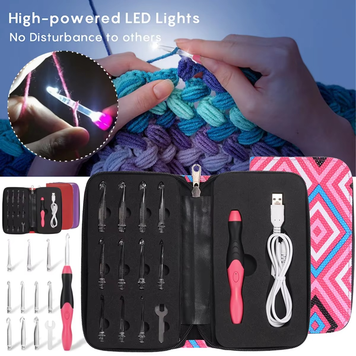 Croșetă LED cu mâner ergonomic – design Glow Stitch - Lamylie