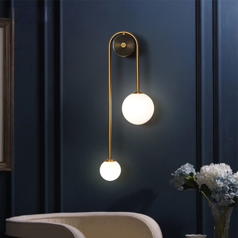 Gold-Colored Wall Lamp with White Glass Globe | Modern Scandinavian Design for Hallway & Corridor - Lamylie