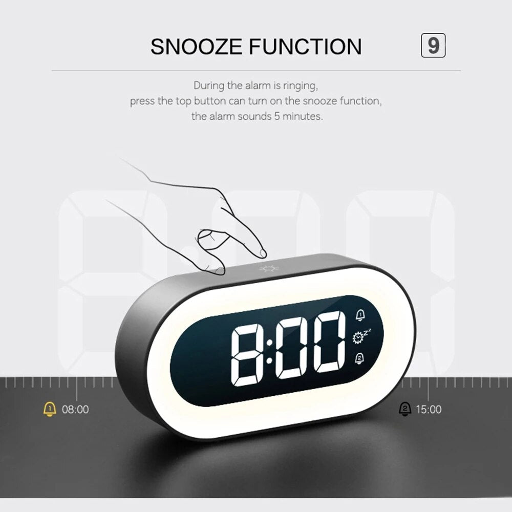 Ceas de noptieră LED cu lumină de veghe – alarmă digitală și iluminare delicată - Lamylie
