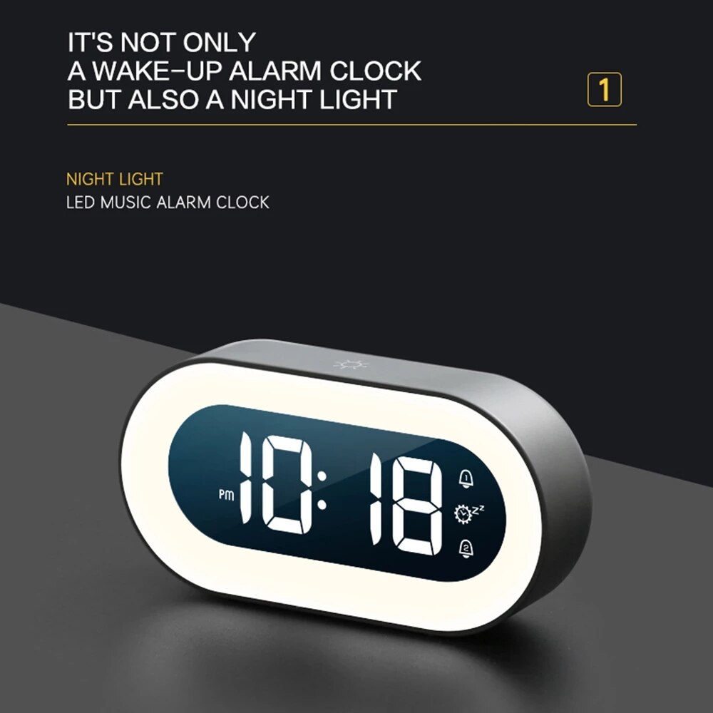 Ceas de noptieră LED cu lumină de veghe – alarmă digitală și iluminare delicată - Lamylie
