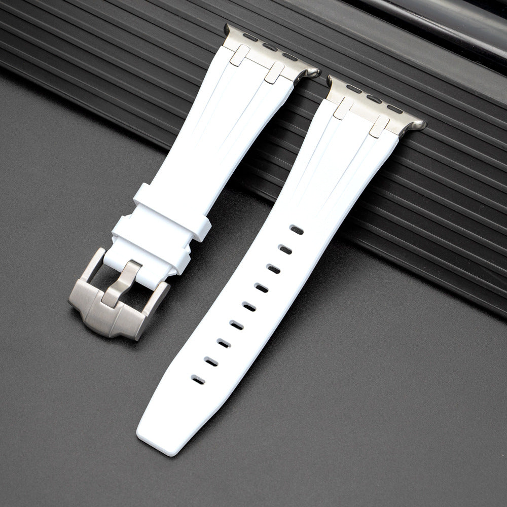 NovaFlex-armband i flytande silikon för Apple Watch Edition — polerad metallände