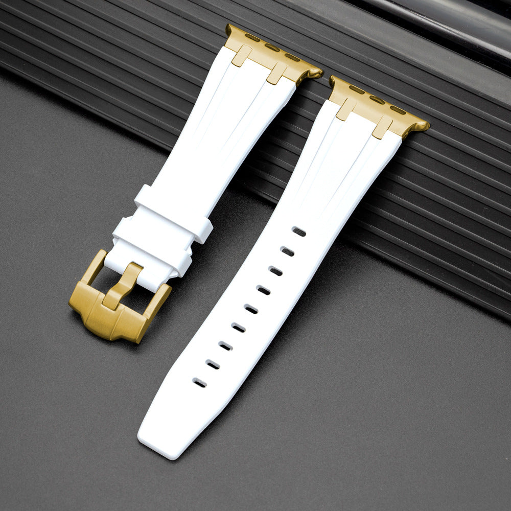 NovaFlex-armband i flytande silikon för Apple Watch Edition — polerad metallände