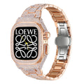 Leštěné pouzdro s řemínkem NovaLux z nerezové oceli — ozdoba z kamínků a diamantů, pro Apple Watch 44–45 mm