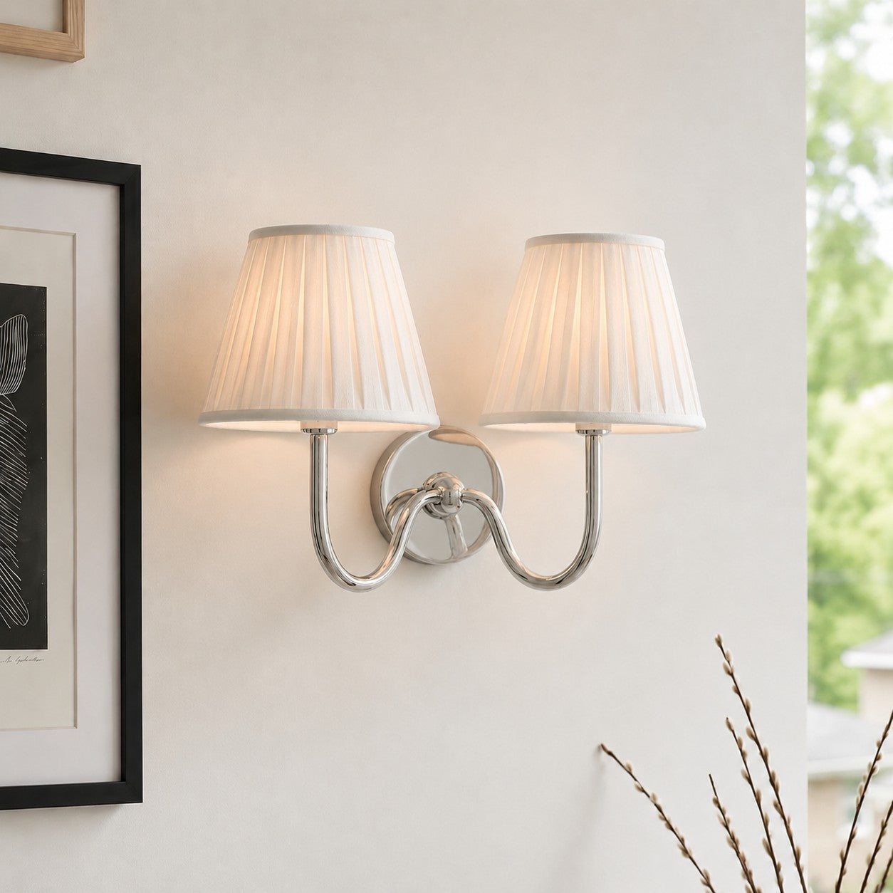 Wall Lamp with Pleated Fabric Shade | Classic Lighting for Bedroom and Living Room - Lamylie