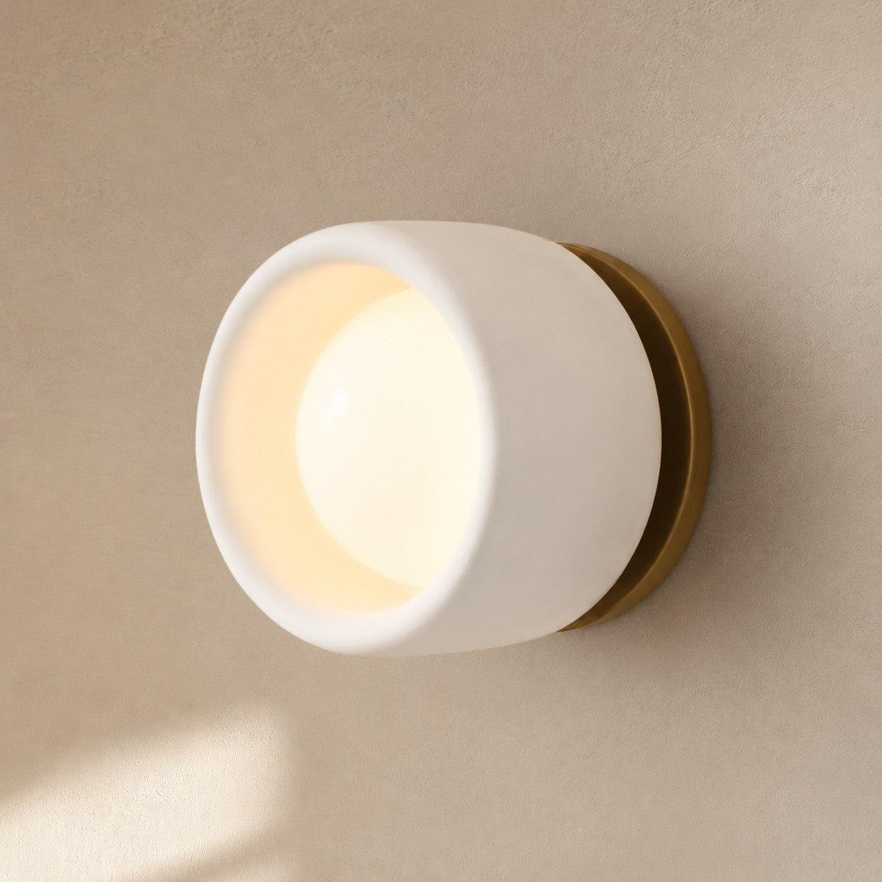Ceramic Round Wall Lamp White Minimalist Flush Mount Lighting for Hall and Corridor - Lamylie