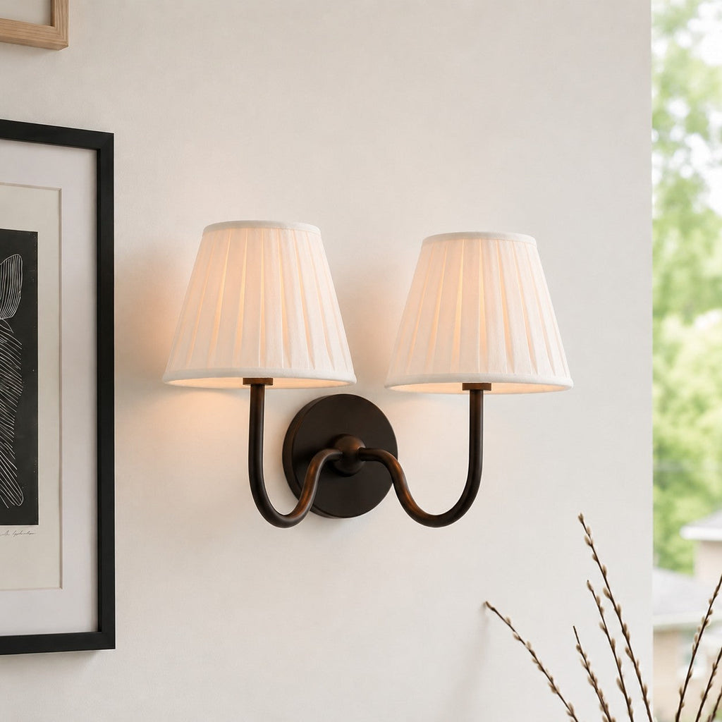 Wall Lamp with Pleated Fabric Shade | Classic Lighting for Bedroom and Living Room - Lamylie