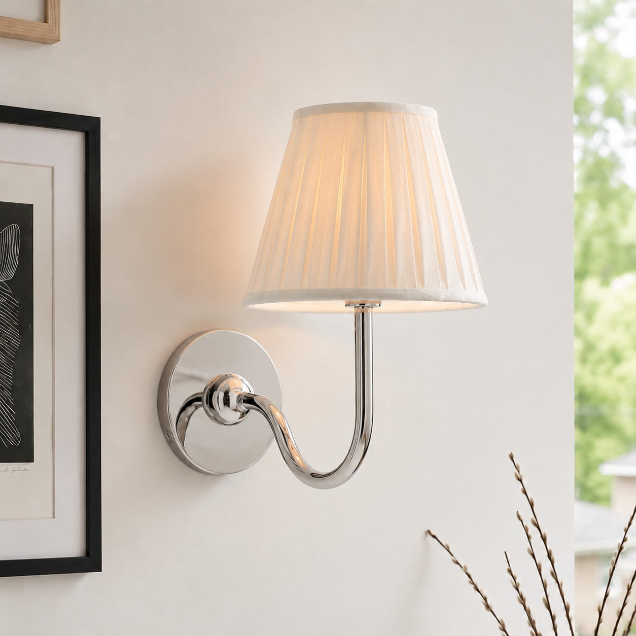 Wall Lamp with Pleated Fabric Shade | Classic Lighting for Bedroom and Living Room - Lamylie