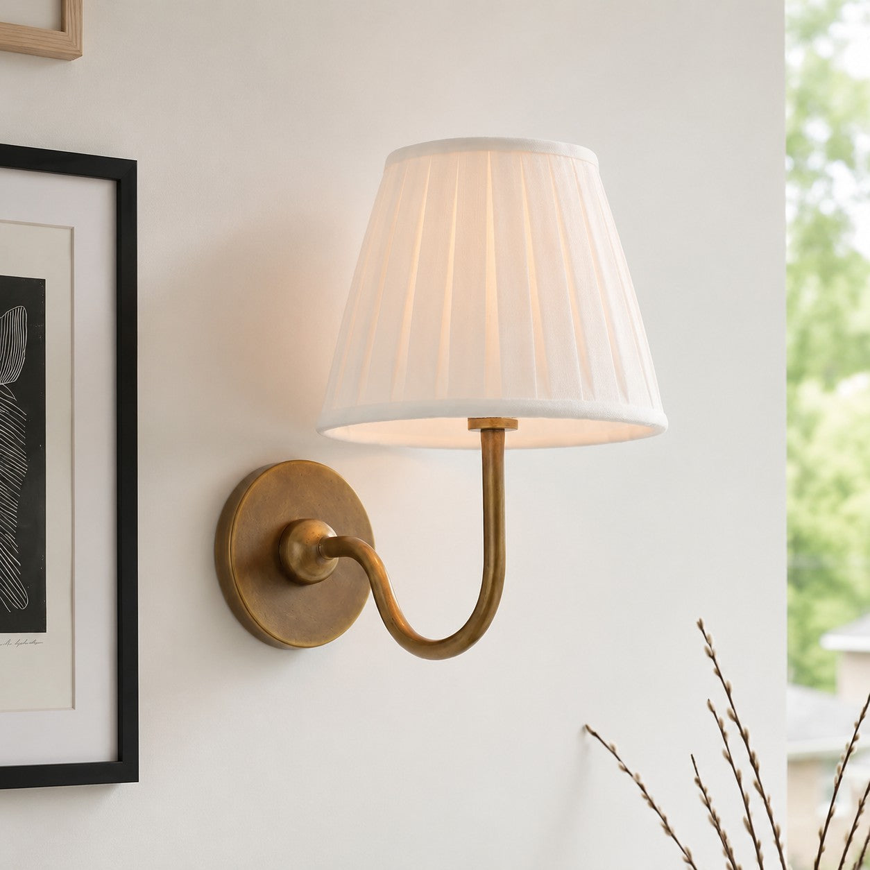 Wall Lamp with Pleated Fabric Shade | Classic Lighting for Bedroom and Living Room - Lamylie