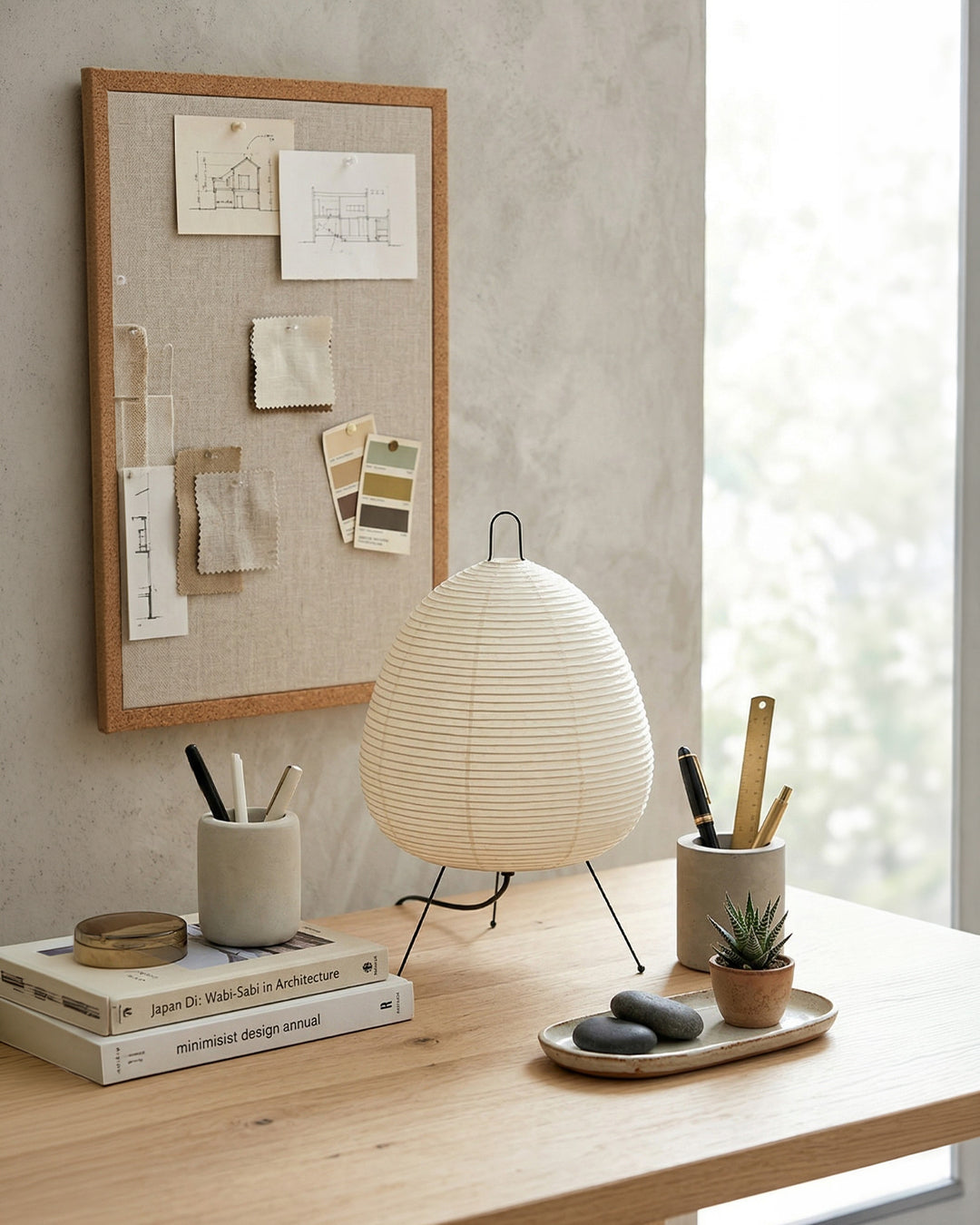 Japanische Tischlampe Sakura mit Reispapier & Dreibein | Minimalistisches Design Warmweißes Licht | Ø28cm H48cm - Lamylie