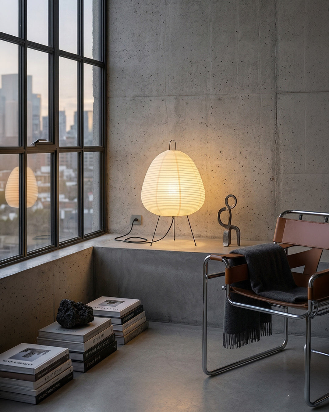 Japanese Table Lamp Sakura with Rice Paper & Tripod | Minimalist Design Warm White Light | Ø28cm H48cm - Lamylie