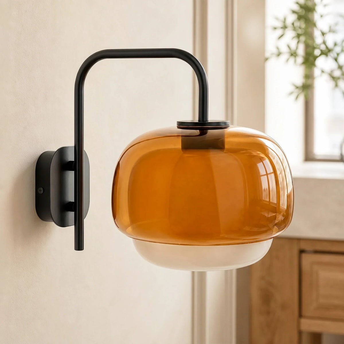 Colored Glass Wall Lamp with Round Shade | Green, Pink, Orange | Modern LED Lighting - Lamylie