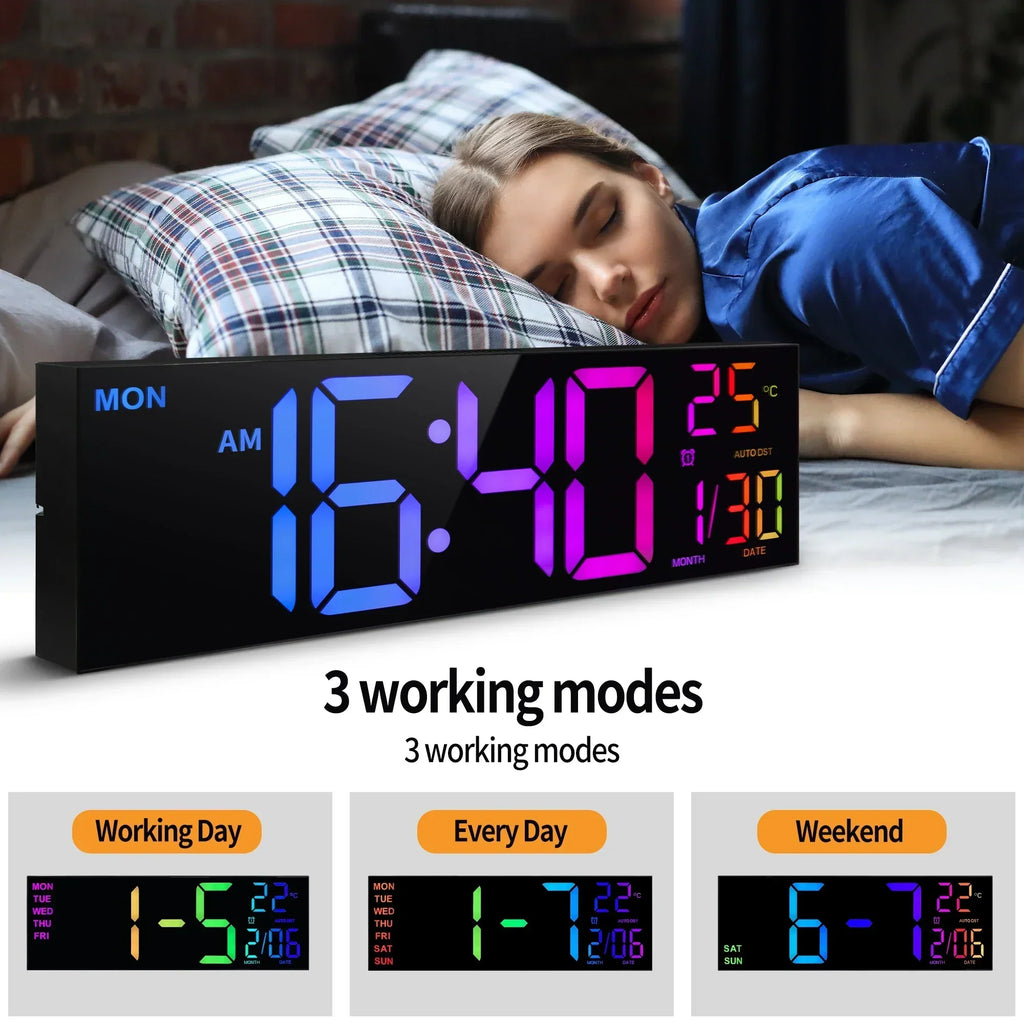 Large LED Digital Wall Clock with RGB Display and Remote Control - Lamylie