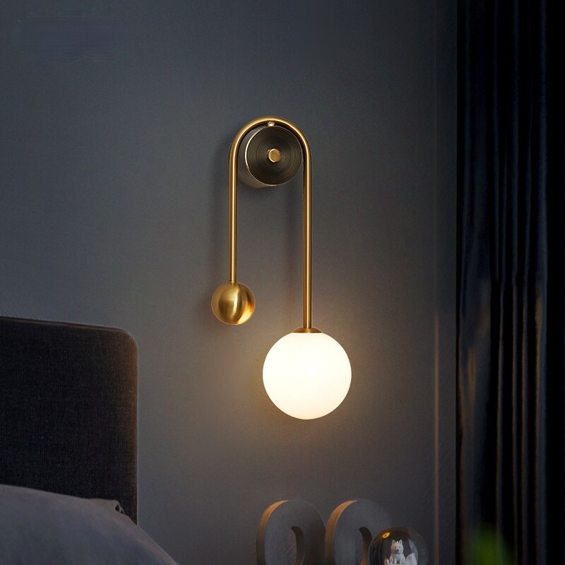 Gold-Colored Wall Lamp with White Glass Globe | Modern Scandinavian Design for Hallway & Corridor - Lamylie