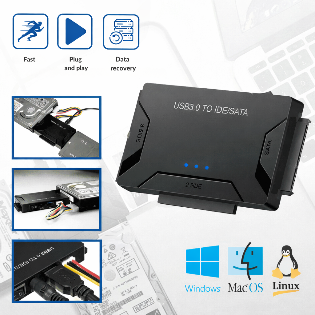 محول محرك أقراص ثابتة USB | واجهة SATA وIDE | نقل بيانات سريع | RecoverPro - Lamylie