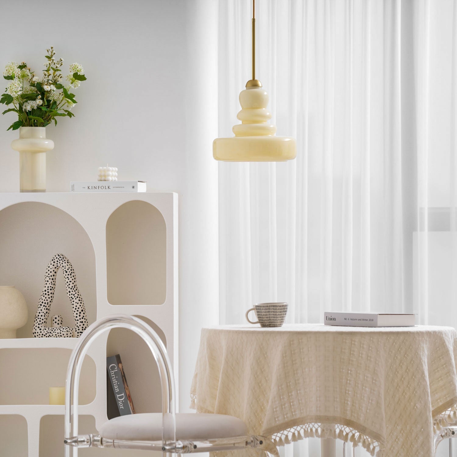 Lampă suspendată din sticlă, design industrial, chihlimbar și bej, dulie E26/E27 Ø30cm, pentru living, bucătărie și sufragerie - Lamylie