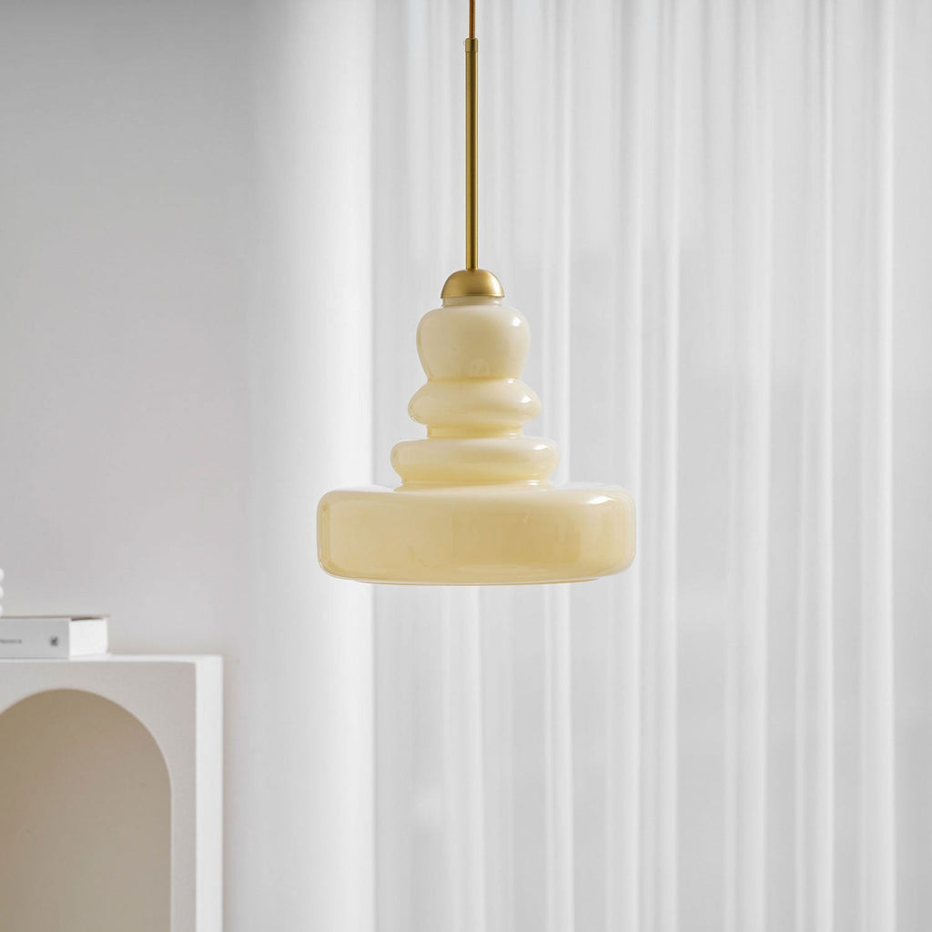 Lampă suspendată din sticlă, design industrial, chihlimbar și bej, dulie E26/E27 Ø30cm, pentru living, bucătărie și sufragerie - Lamylie