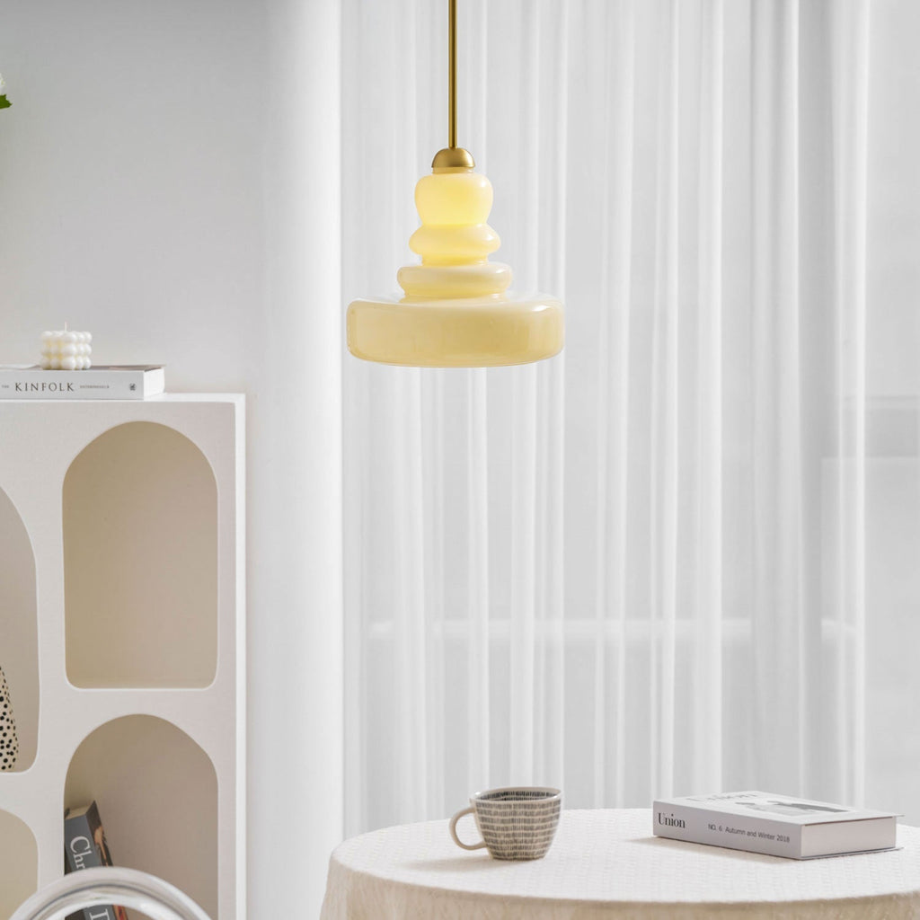 Lampă suspendată din sticlă, design industrial, chihlimbar și bej, dulie E26/E27 Ø30cm, pentru living, bucătărie și sufragerie - Lamylie