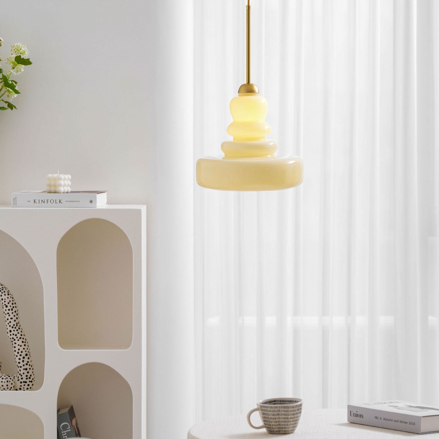 Lampă suspendată din sticlă, design industrial, chihlimbar și bej, dulie E26/E27 Ø30cm, pentru living, bucătărie și sufragerie - Lamylie
