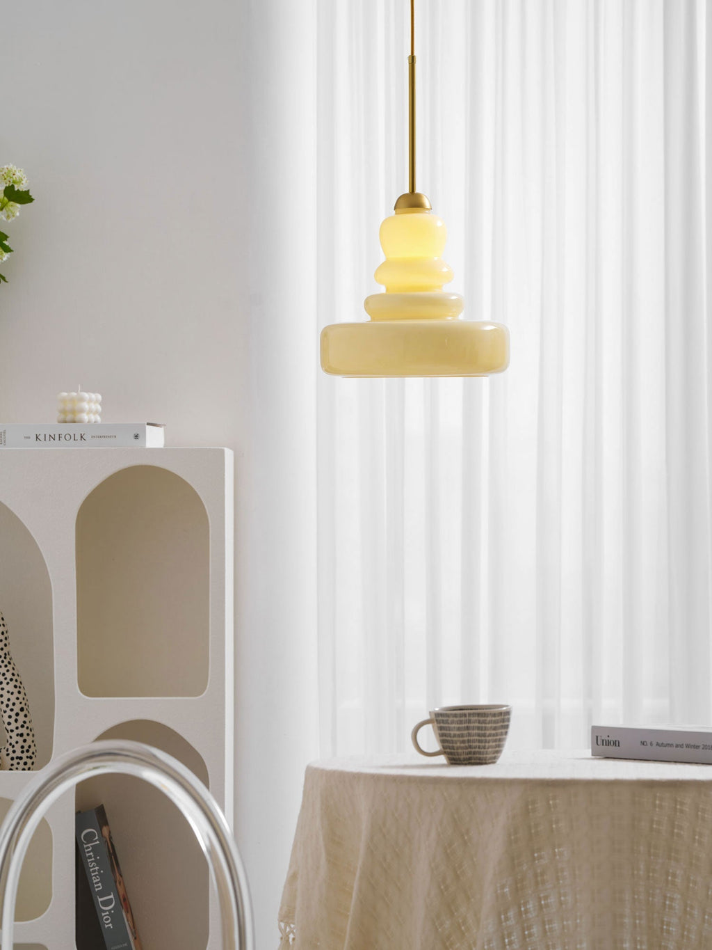 Lampă suspendată din sticlă, design industrial, chihlimbar și bej, dulie E26/E27 Ø30cm, pentru living, bucătărie și sufragerie - Lamylie