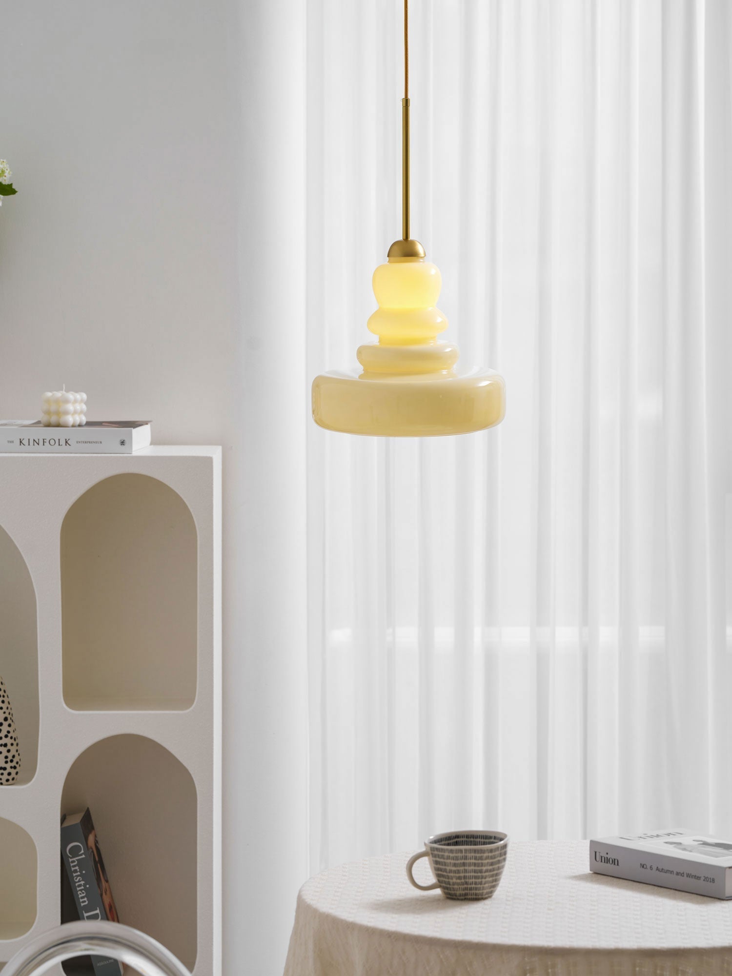Lampă suspendată din sticlă, design industrial, chihlimbar și bej, dulie E26/E27 Ø30cm, pentru living, bucătărie și sufragerie - Lamylie