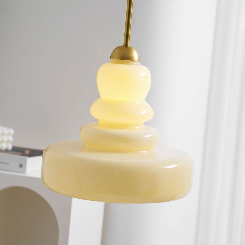 Lampă suspendată din sticlă, design industrial, chihlimbar și bej, dulie E26/E27 Ø30cm, pentru living, bucătărie și sufragerie - Lamylie