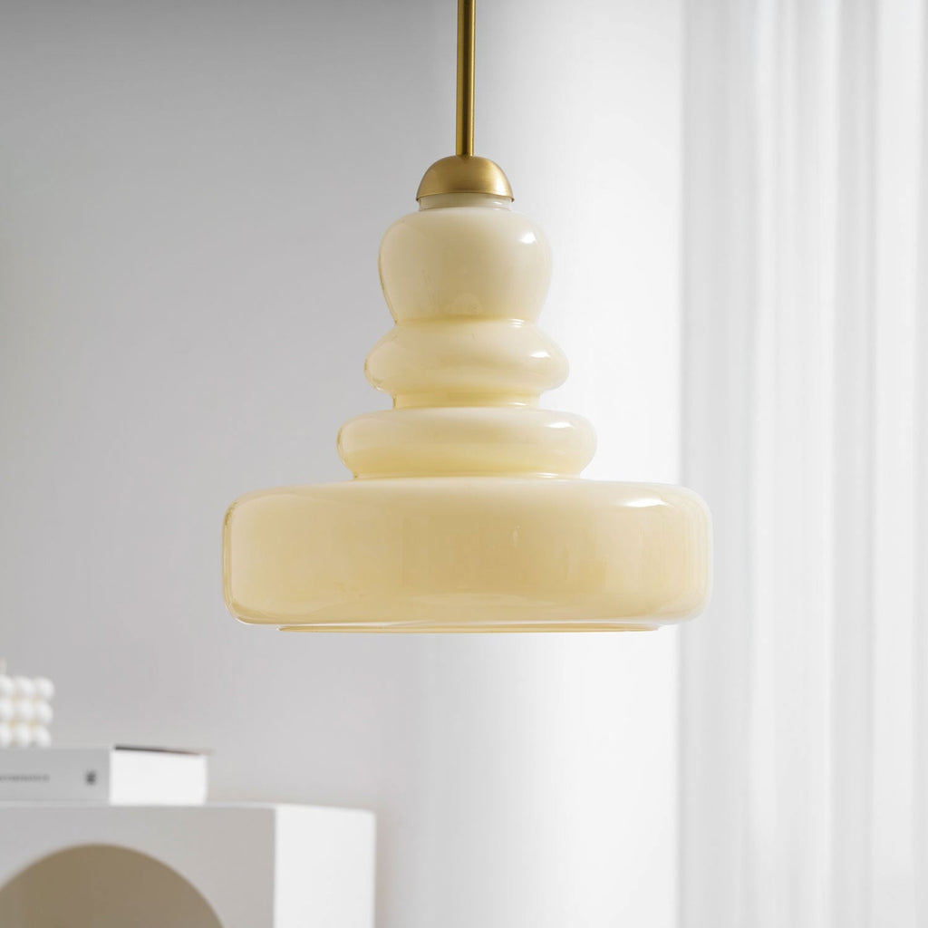 Lampă suspendată din sticlă, design industrial, chihlimbar și bej, dulie E26/E27 Ø30cm, pentru living, bucătărie și sufragerie - Lamylie