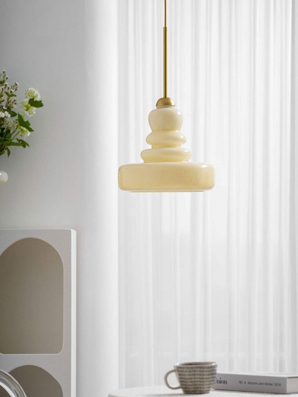 Lampă suspendată din sticlă, design industrial, chihlimbar și bej, dulie E26/E27 Ø30cm, pentru living, bucătărie și sufragerie - Lamylie