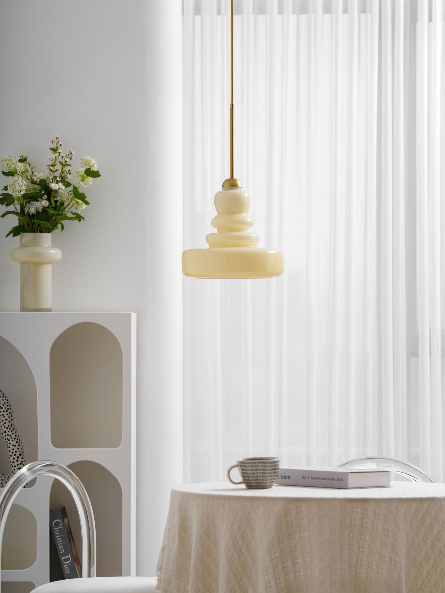 Lampă suspendată din sticlă, design industrial, chihlimbar și bej, dulie E26/E27 Ø30cm, pentru living, bucătărie și sufragerie - Lamylie