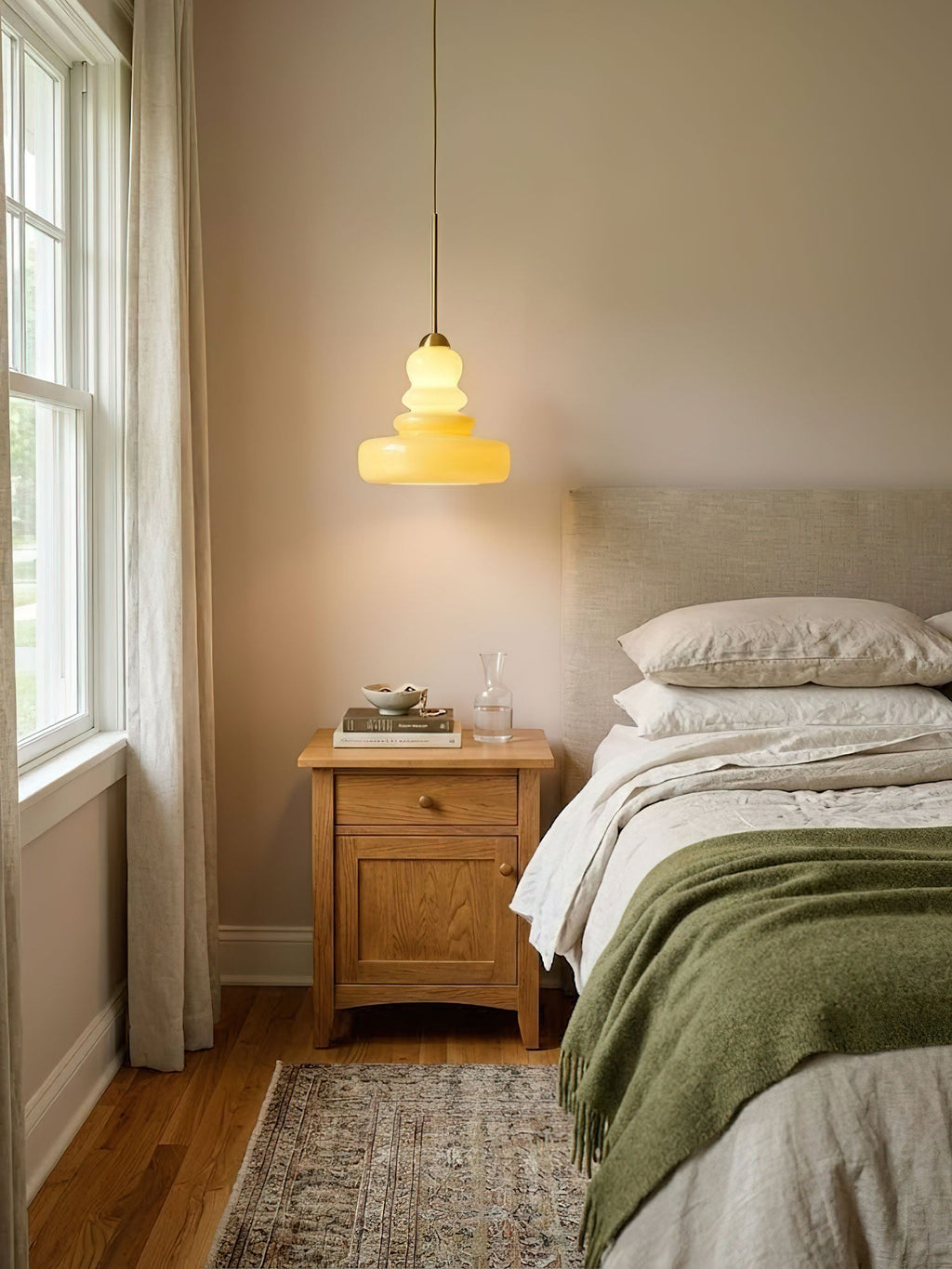 Lampă suspendată din sticlă, design industrial, chihlimbar și bej, dulie E26/E27 Ø30cm, pentru living, bucătărie și sufragerie - Lamylie