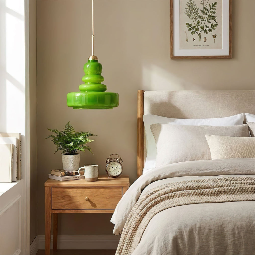Lampă suspendată din sticlă, design industrial, chihlimbar și bej, dulie E26/E27 Ø30cm, pentru living, bucătărie și sufragerie - Lamylie