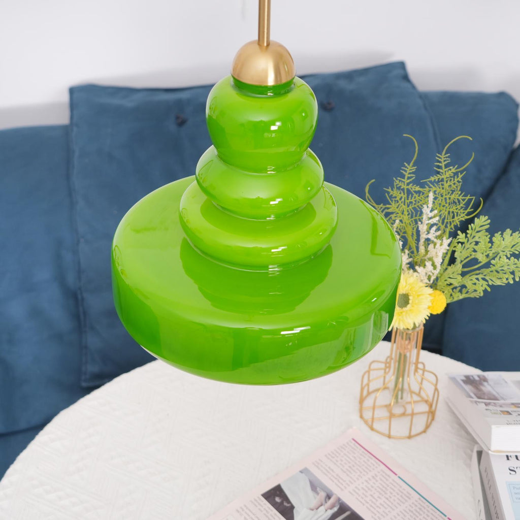 Lampă suspendată din sticlă, design industrial, chihlimbar și bej, dulie E26/E27 Ø30cm, pentru living, bucătărie și sufragerie - Lamylie