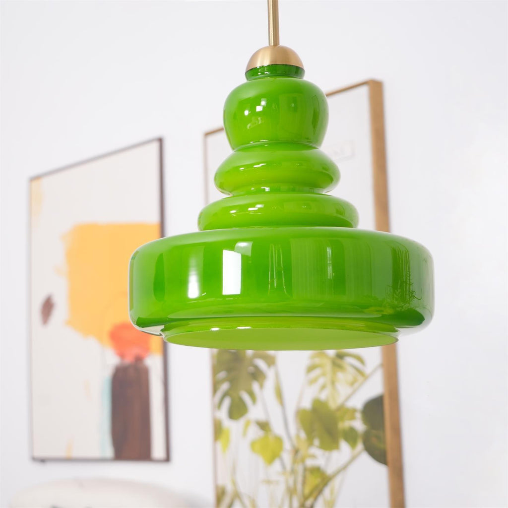 Lampă suspendată din sticlă, design industrial, chihlimbar și bej, dulie E26/E27 Ø30cm, pentru living, bucătărie și sufragerie - Lamylie